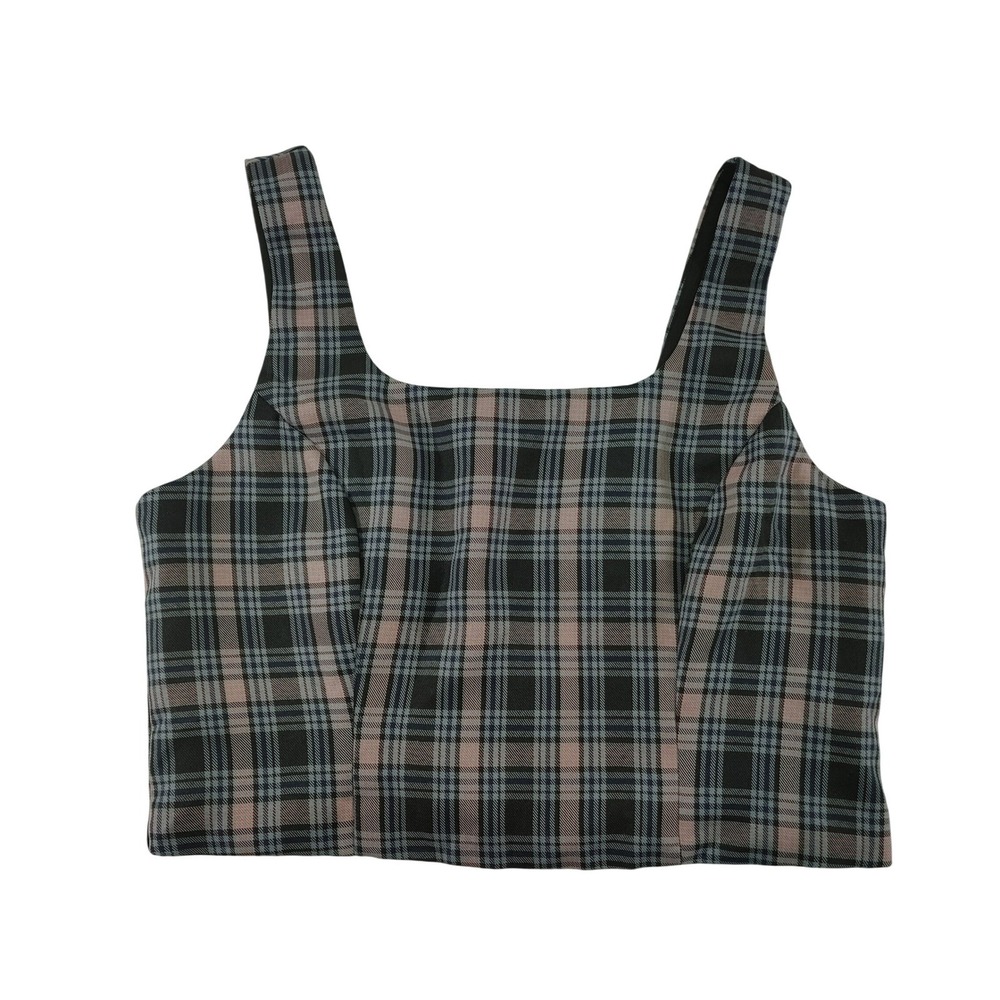 Ultra Pink Plaid Square Neck Crop Top Tank Shirt Women's Size L